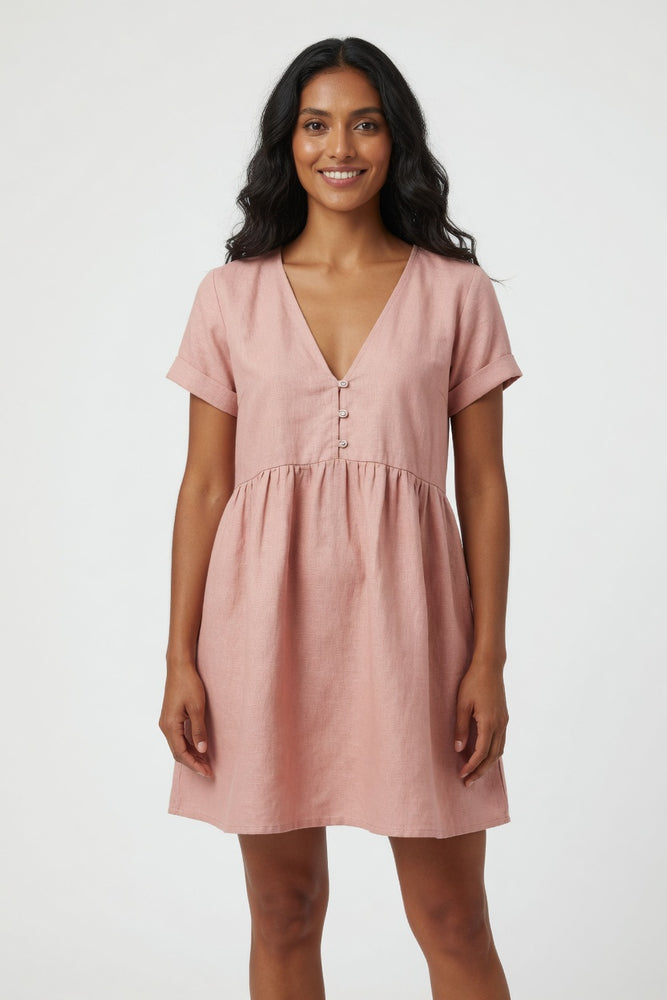 linen babydoll dress Beachside  BoldSoul Boutique LLC 2X/46.5 Care and fabric 100% French flax linen dress Claire Linen Ruffled Babydoll Dress-